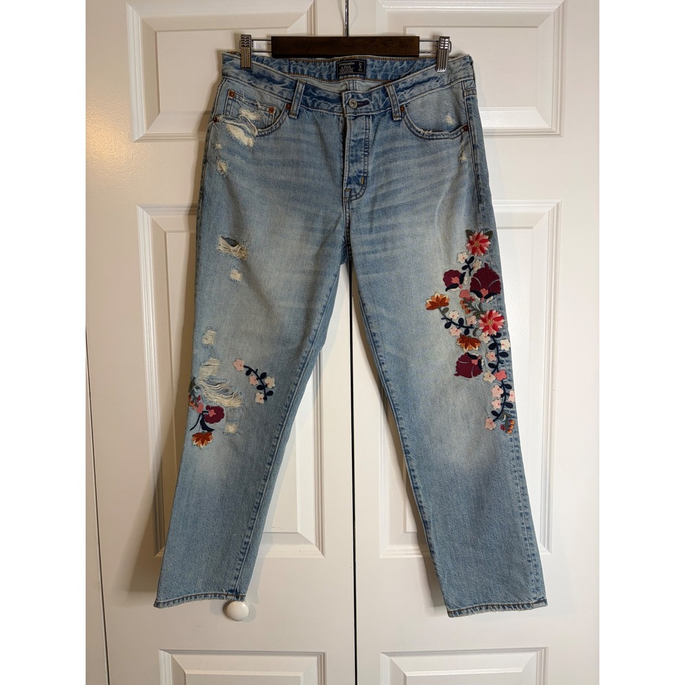 Abercrombie & Fitch Ames Low Rise Slim Boyfriend Distressed Floral Jeans 27 4S